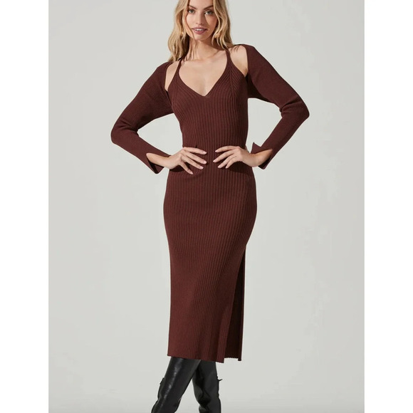 ASTR The Label Abella Cutout Long Sleeve Midi Dress Size Small - Picture 1 of 13